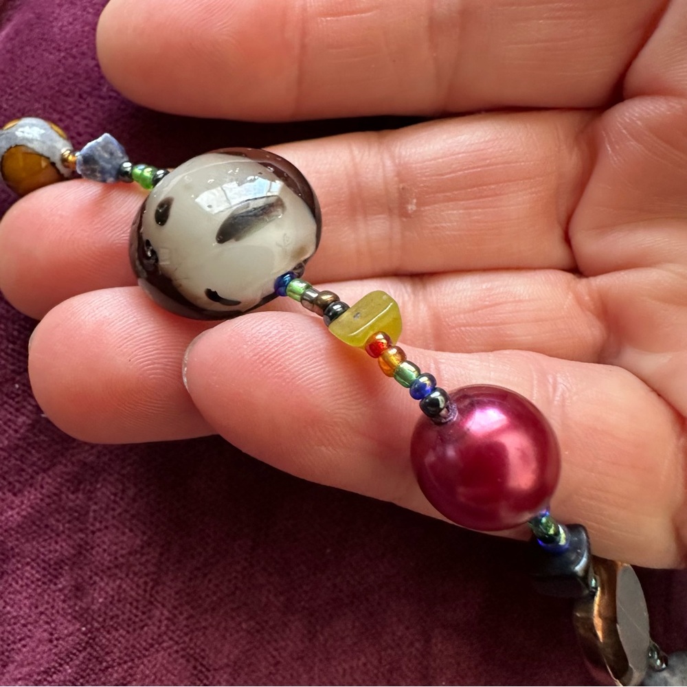 Murano Vintage Multicolor Beaded Glass and Stone Necklace.  STUNNING 🤩 20” w ext - Picture 6 of 15